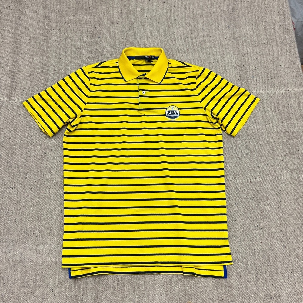 Ralph Lauren Polo Shirt Mens Medium Yellow 2013 PGA Championship Oak Hill Stripe